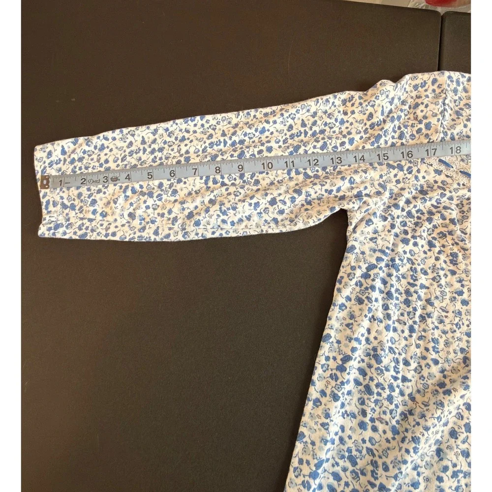 La Cera Nightgown Blue White Floral Lace Lounge Loungewear‎ Cozy Sleep XS